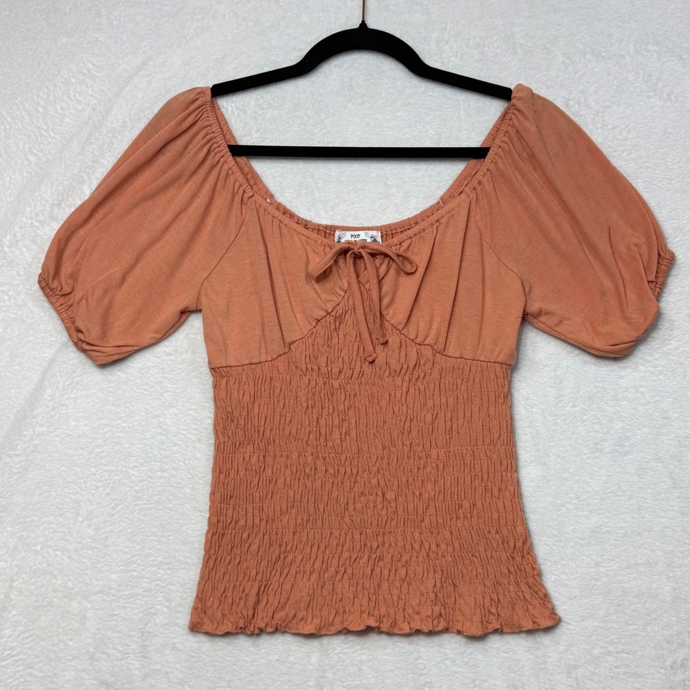 Poof New York XS‎ Smocked Milkmaid Top Orange Cottage Boho Summer Festival Fairy